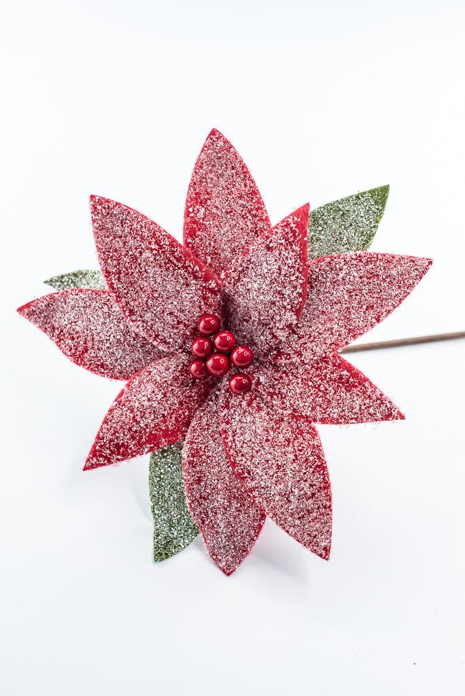 Artificial Frosted Red Poinsettia Stem - 20" - Greenery MarketArtificial Flowers278075