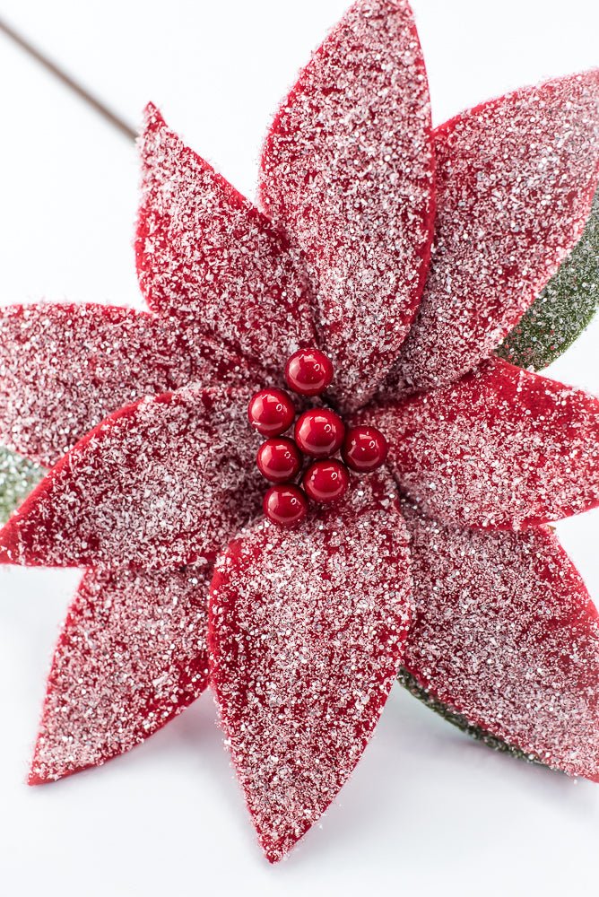Artificial Frosted Red Poinsettia Stem - 20" - Greenery MarketArtificial Flowers278075