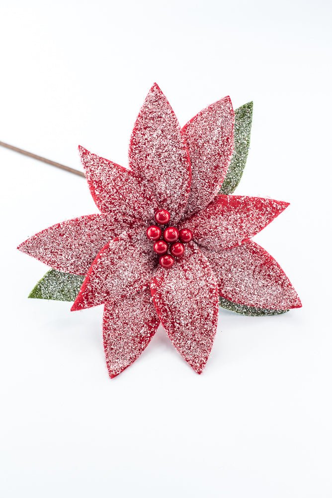 Artificial Frosted Red Poinsettia Stem - 20" - Greenery MarketArtificial Flowers278075