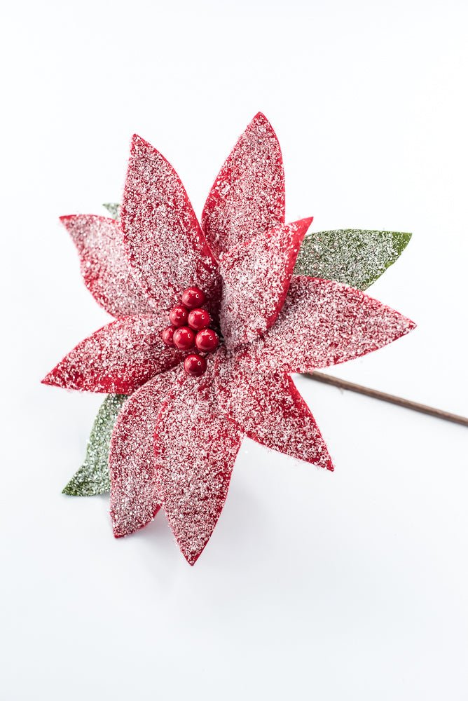 Artificial Frosted Red Poinsettia Stem - 20" - Greenery MarketArtificial Flowers278075