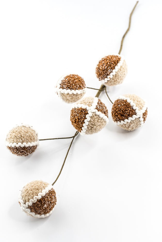 Artificial, Gingerbread, Jute Chenille Ball Spray - 27" - Greenery MarketArtificial Flora65782