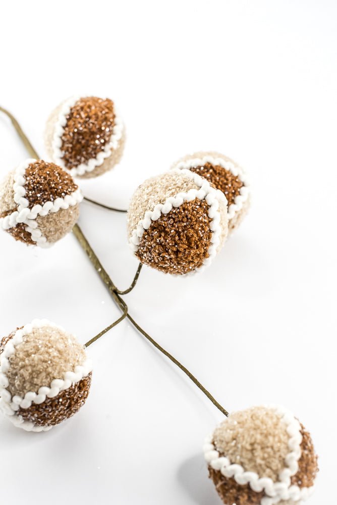 Artificial, Gingerbread, Jute Chenille Ball Spray - 27" - Greenery MarketArtificial Flora65782