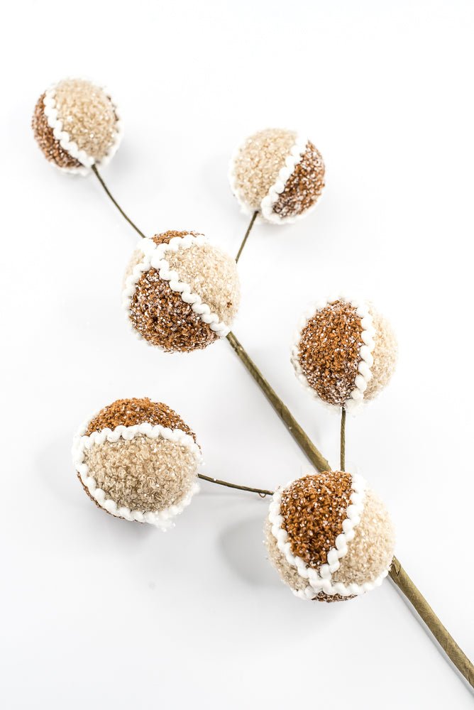 Artificial, Gingerbread, Jute Chenille Ball Spray - 27" - Greenery MarketArtificial Flora65782
