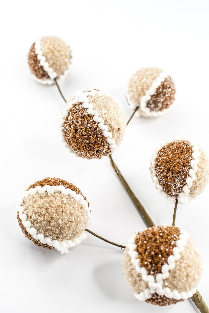Artificial, Gingerbread, Jute Chenille Ball Spray - 27" - Greenery MarketArtificial Flora65782