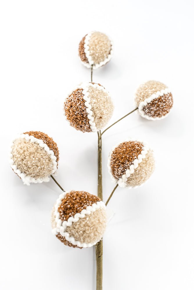 Artificial, Gingerbread, Jute Chenille Ball Spray - 27" - Greenery MarketArtificial Flora65782