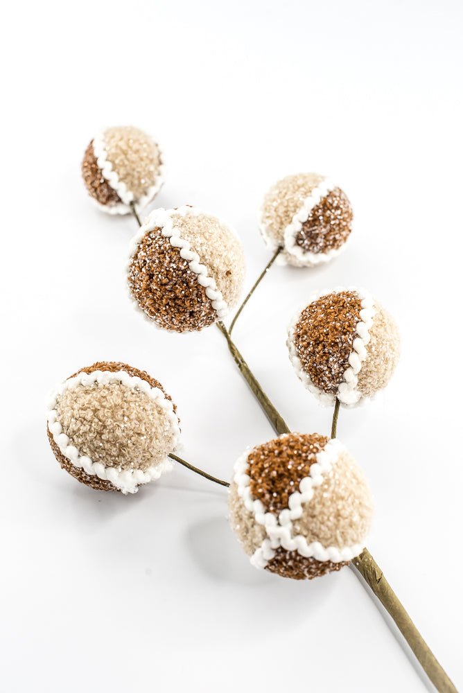 Artificial, Gingerbread, Jute Chenille Ball Spray - 27" - Greenery MarketArtificial Flora65782