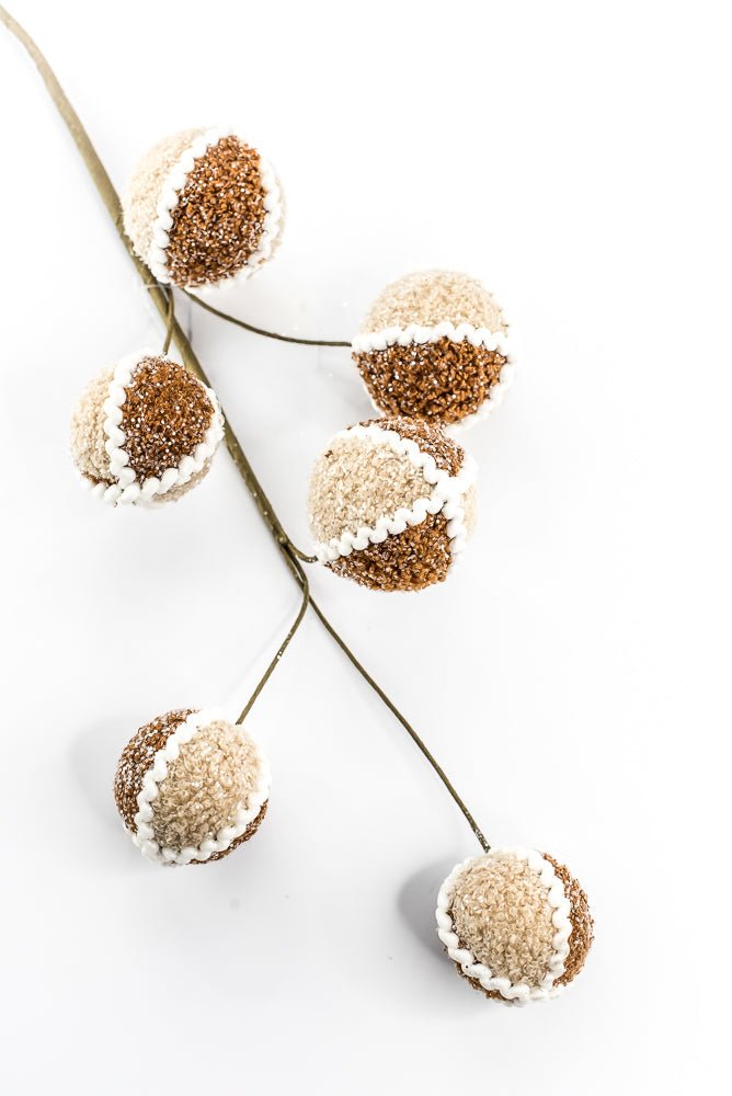 Artificial, Gingerbread, Jute Chenille Ball Spray - 27" - Greenery MarketArtificial Flora65782