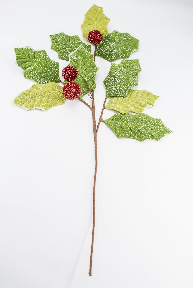 Artificial Glitter Felt Holly Leaf Spray - 34" - Greenery MarketArtificial Flora40463