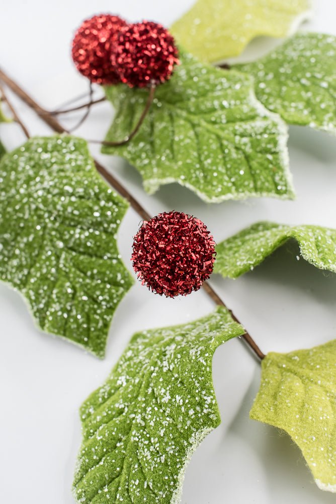 Artificial Glitter Felt Holly Leaf Spray - 34" - Greenery MarketArtificial Flora40463