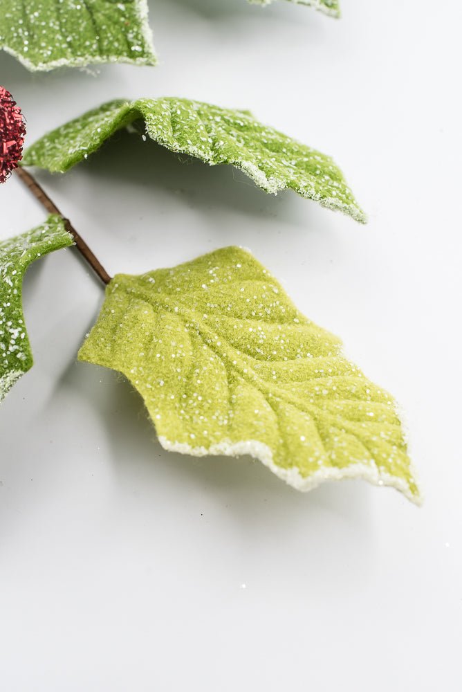 Artificial Glitter Felt Holly Leaf Spray - 34" - Greenery MarketArtificial Flora40463