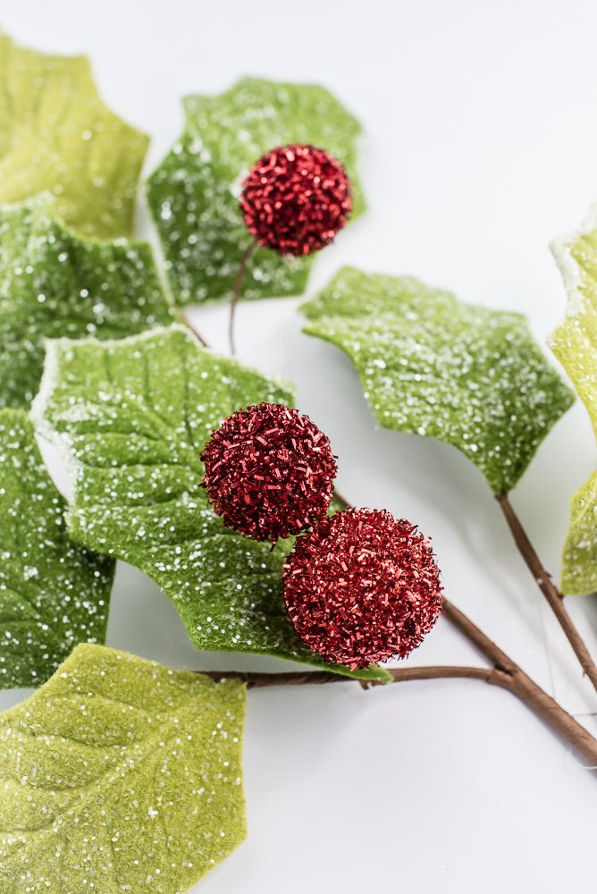 Artificial Glitter Felt Holly Leaf Spray - 34" - Greenery MarketArtificial Flora40463