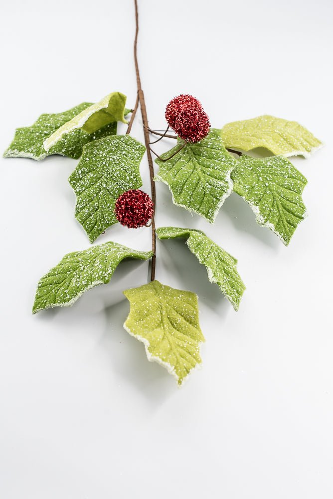 Artificial Glitter Felt Holly Leaf Spray - 34" - Greenery MarketArtificial Flora40463