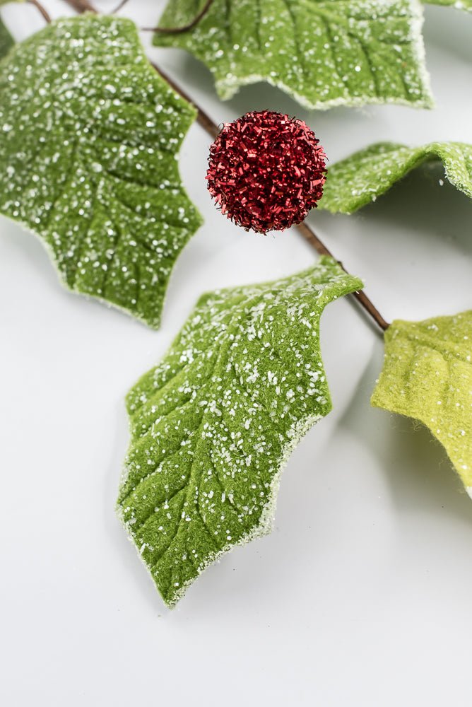 Artificial Glitter Felt Holly Leaf Spray - 34" - Greenery MarketArtificial Flora40463