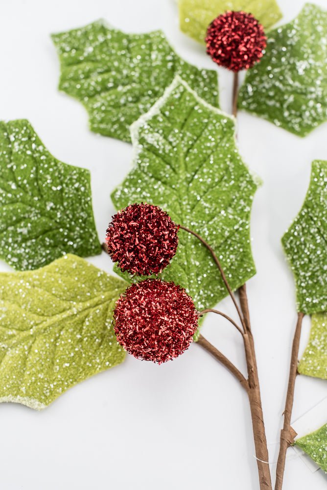 Artificial Glitter Felt Holly Leaf Spray - 34" - Greenery MarketArtificial Flora40463