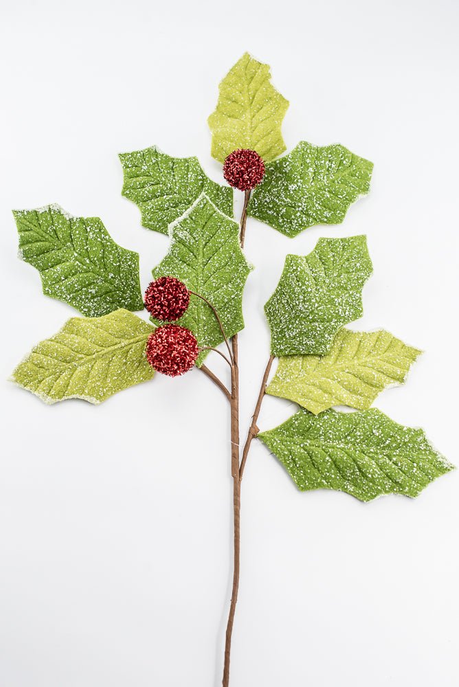 Artificial Glitter Felt Holly Leaf Spray - 34" - Greenery MarketArtificial Flora40463