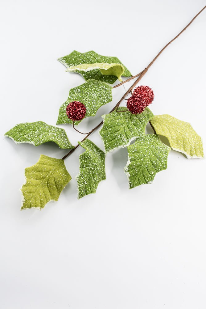 Artificial Glitter Felt Holly Leaf Spray - 34" - Greenery MarketArtificial Flora40463