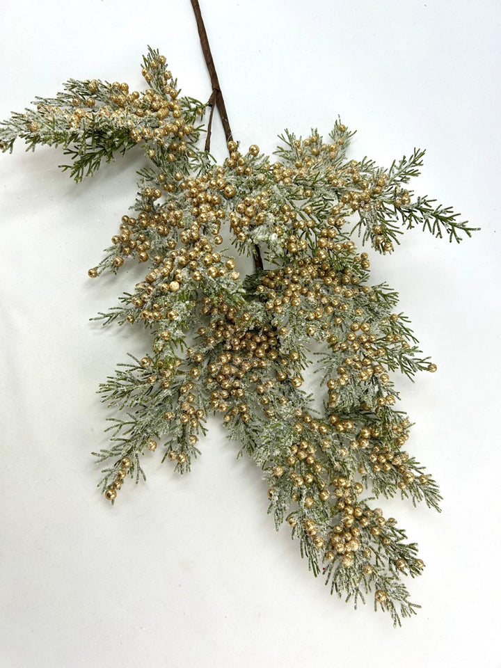 Artificial Gold Cedar Berry Spray With Snow - 32" - Greenery MarketArtificial Flora85775-GOLD
