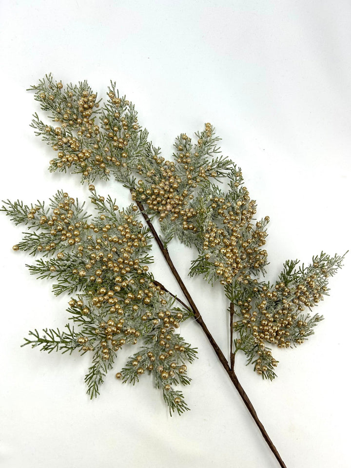 Artificial Gold Cedar Berry Spray With Snow - 32" - Greenery MarketArtificial Flora85775-GOLD