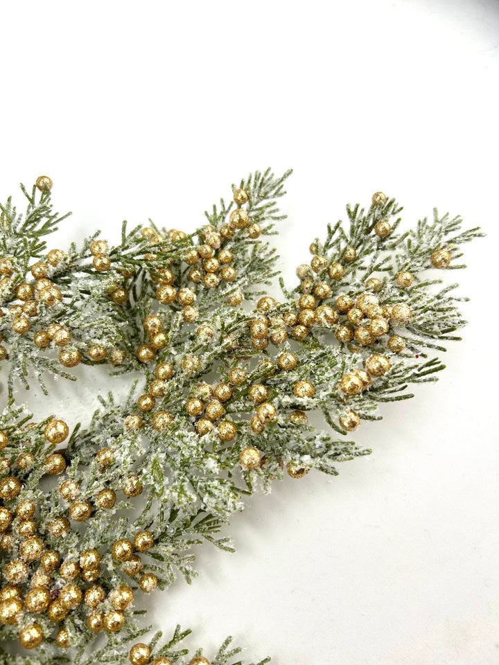 Artificial Gold Cedar Berry Spray With Snow - 32" - Greenery MarketArtificial Flora85775-GOLD