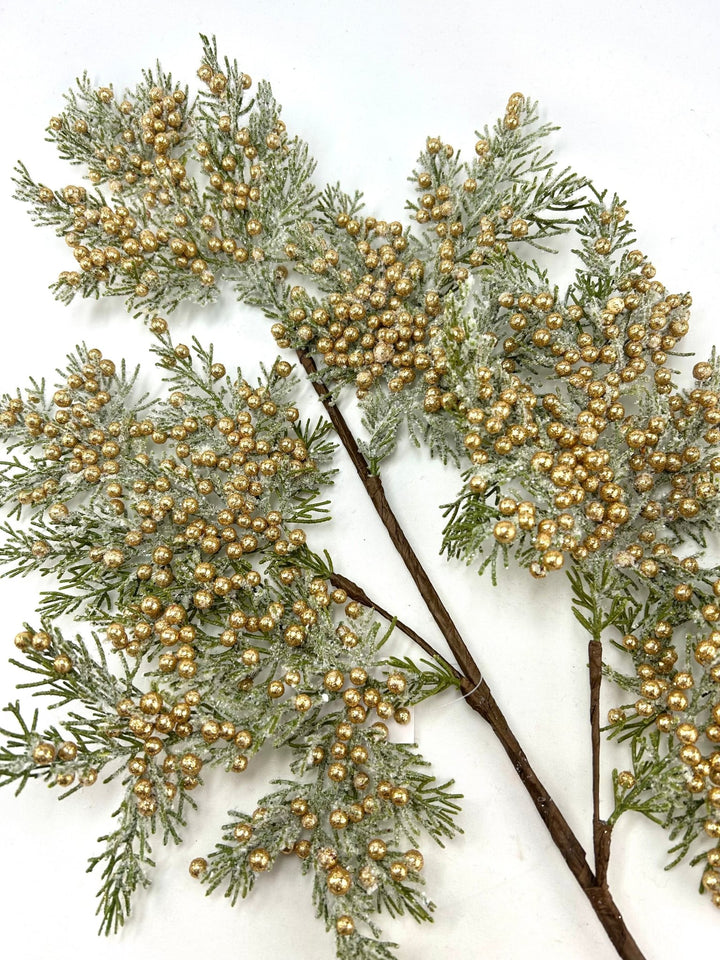 Artificial Gold Cedar Berry Spray With Snow - 32" - Greenery MarketArtificial Flora85775-GOLD