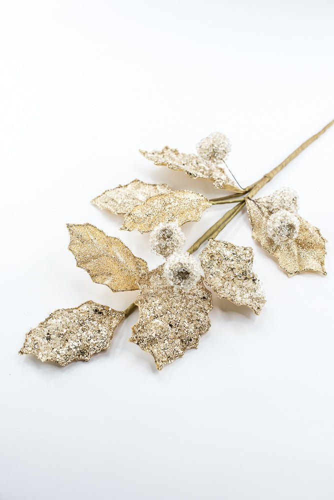 Artificial Gold Glitter Berry Leaf Spray - 27" - Greenery MarketArtificial Flowers282021
