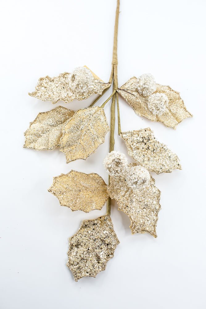 Artificial Gold Glitter Berry Leaf Spray - 27" - Greenery MarketArtificial Flowers282021