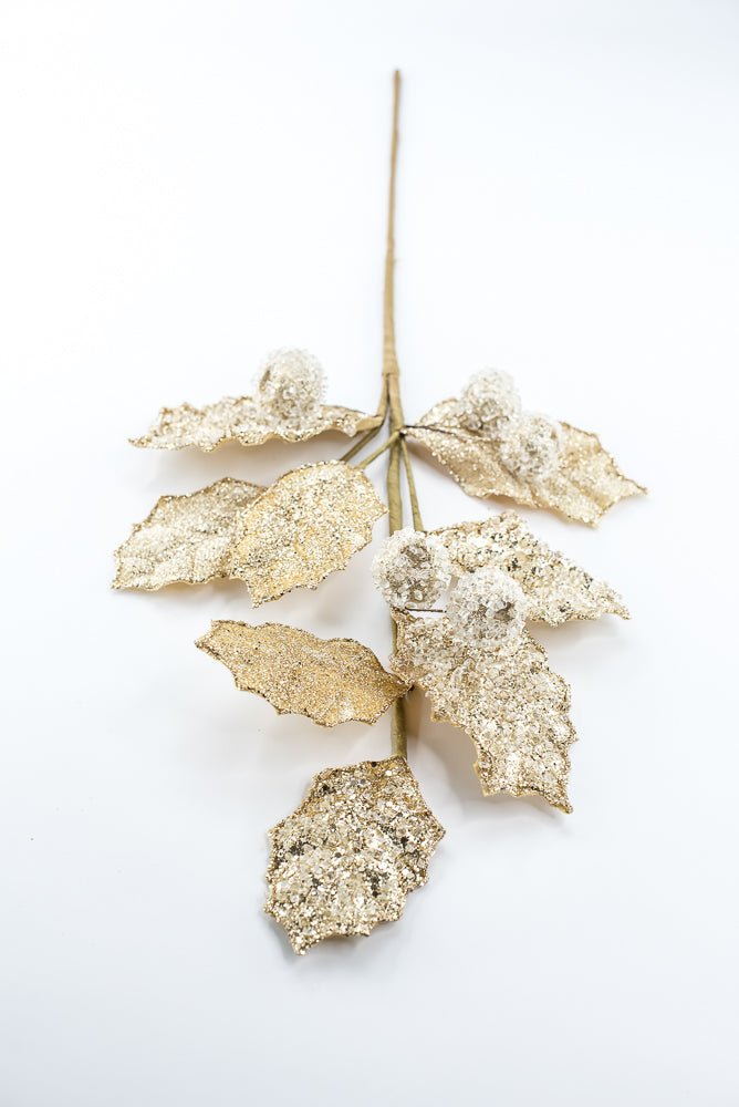 Artificial Gold Glitter Berry Leaf Spray - 27" - Greenery MarketArtificial Flowers282021