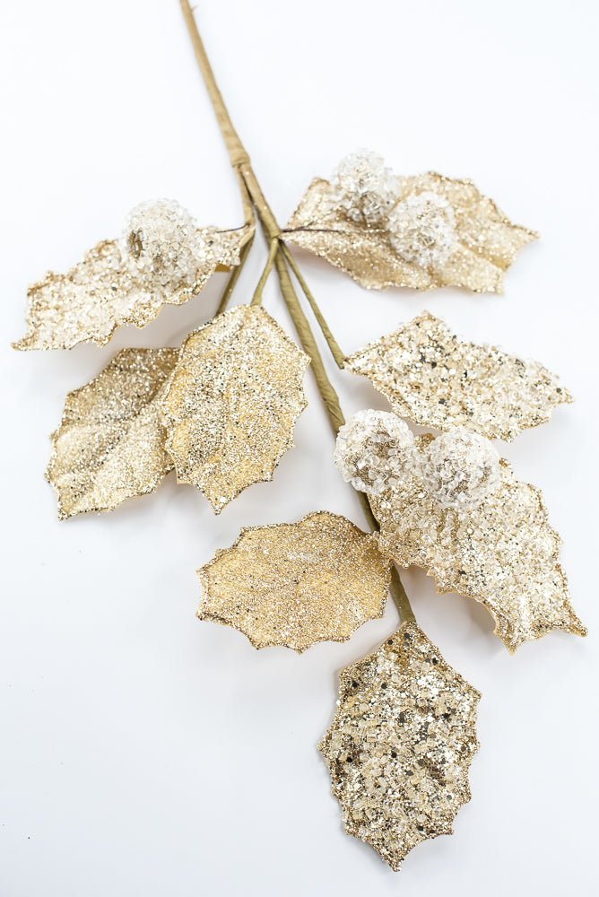 Artificial Gold Glitter Berry Leaf Spray - 27" - Greenery MarketArtificial Flowers282021