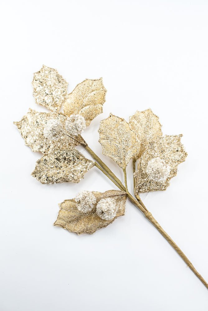 Artificial Gold Glitter Berry Leaf Spray - 27" - Greenery MarketArtificial Flowers282021