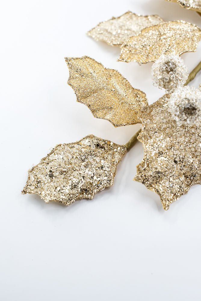 Artificial Gold Glitter Berry Leaf Spray - 27" - Greenery MarketArtificial Flowers282021