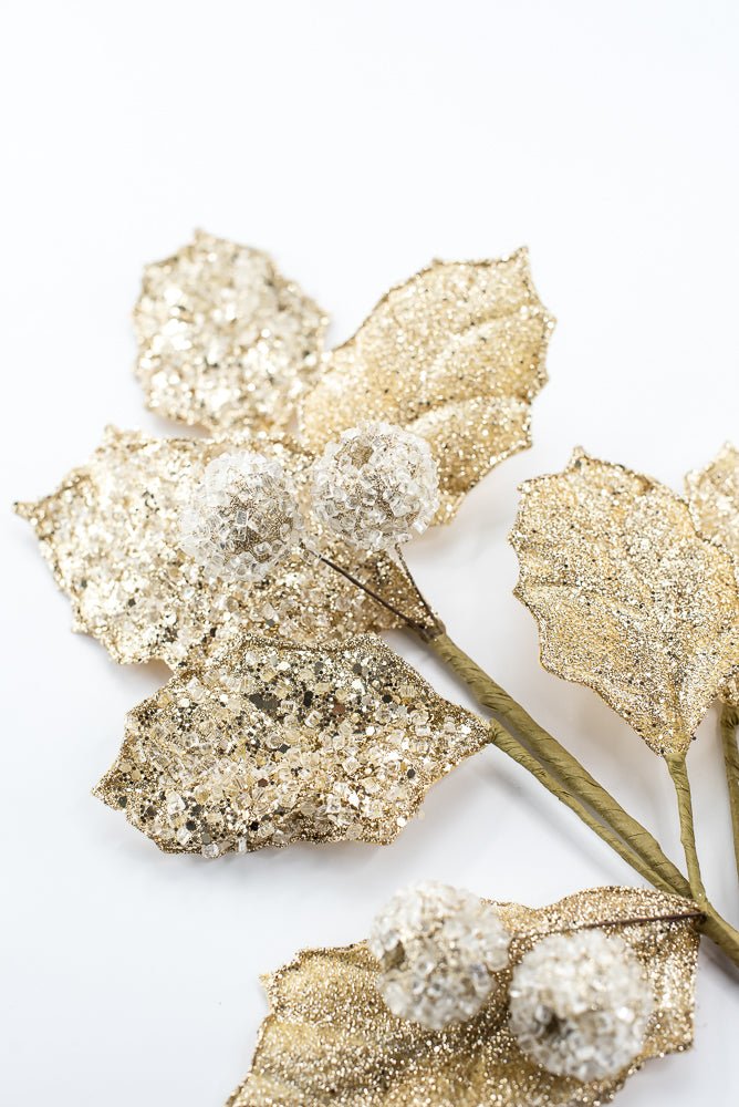 Artificial Gold Glitter Berry Leaf Spray - 27" - Greenery MarketArtificial Flowers282021
