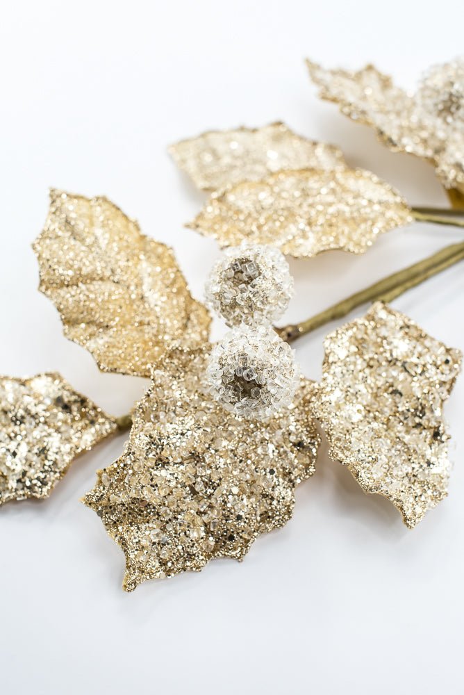 Artificial Gold Glitter Berry Leaf Spray - 27" - Greenery MarketArtificial Flowers282021