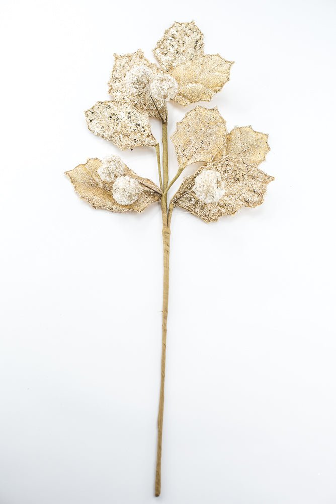 Artificial Gold Glitter Berry Leaf Spray - 27" - Greenery MarketArtificial Flowers282021