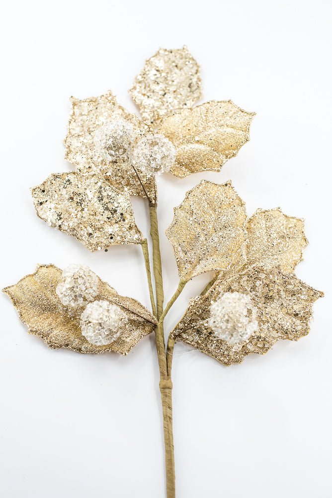Artificial Gold Glitter Berry Leaf Spray - 27" - Greenery MarketArtificial Flowers282021