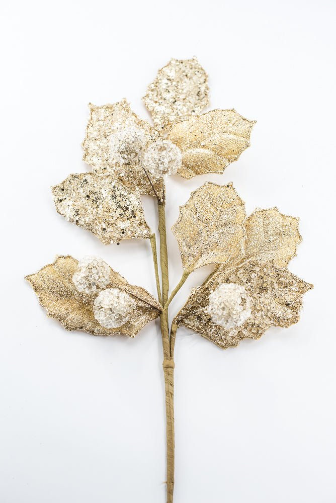 Artificial Gold Glitter Berry Leaf Spray - 27" - Greenery MarketArtificial Flowers282021