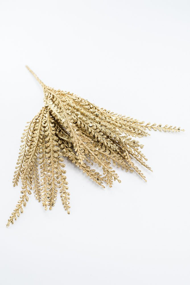 Artificial Gold Glitter Button Leaves Bush - 16" - Greenery Market86929GD