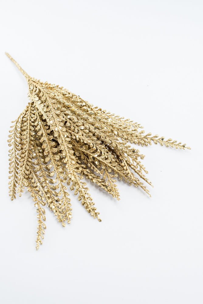 Artificial Gold Glitter Button Leaves Bush - 16" - Greenery Market86929GD