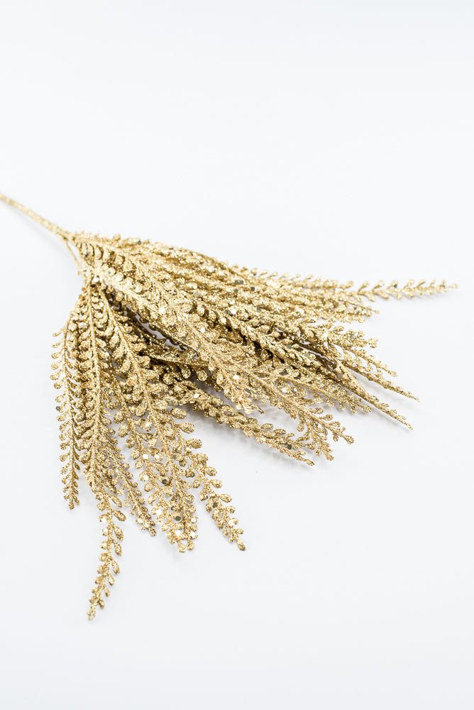 Artificial Gold Glitter Button Leaves Bush - 16" - Greenery Market86929GD