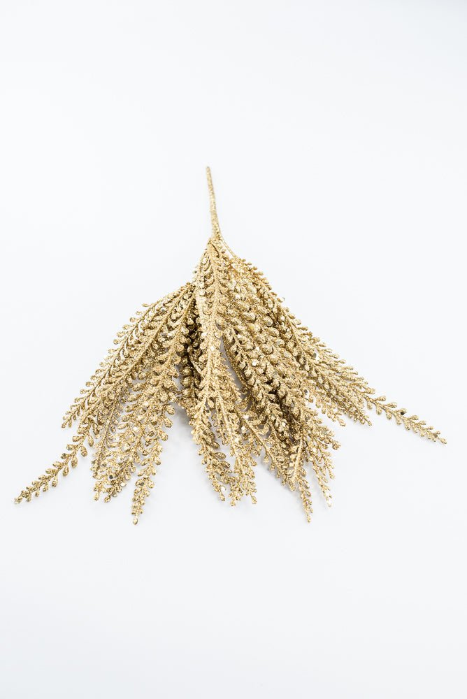 Artificial Gold Glitter Button Leaves Bush - 16" - Greenery Market86929GD