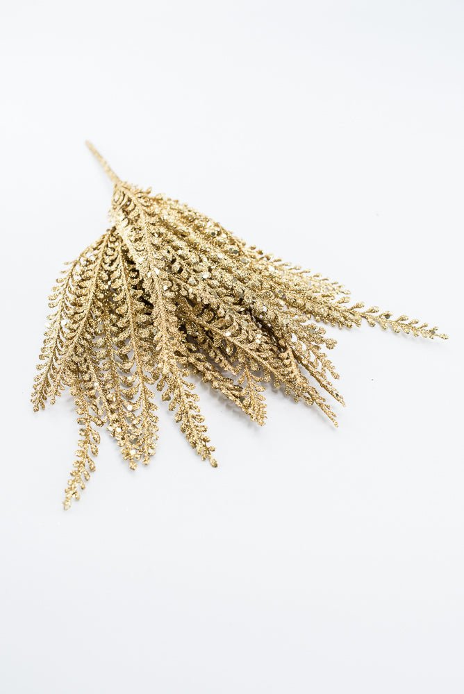 Artificial Gold Glitter Button Leaves Bush - 16" - Greenery Market86929GD