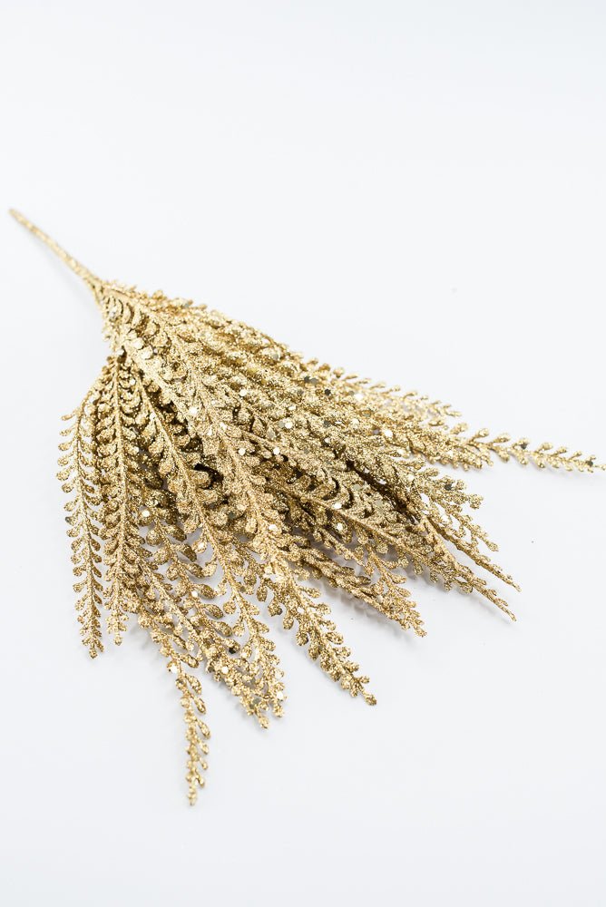 Artificial Gold Glitter Button Leaves Bush - 16" - Greenery Market86929GD