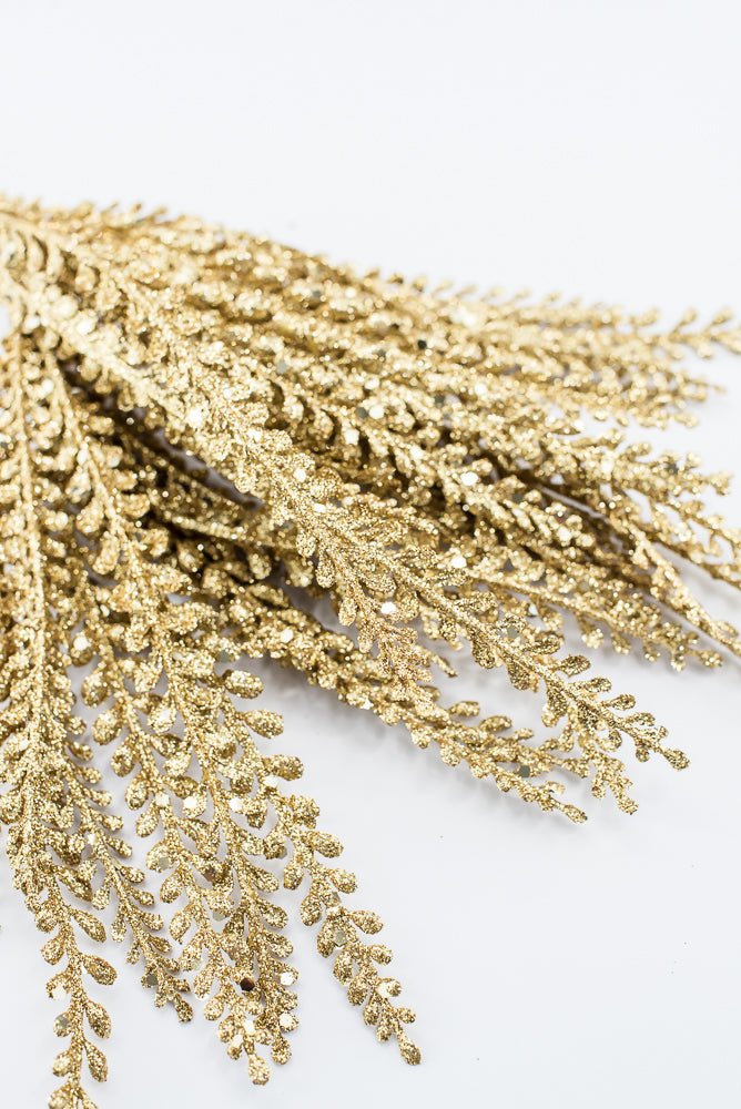 Artificial Gold Glitter Button Leaves Bush - 16" - Greenery Market86929GD
