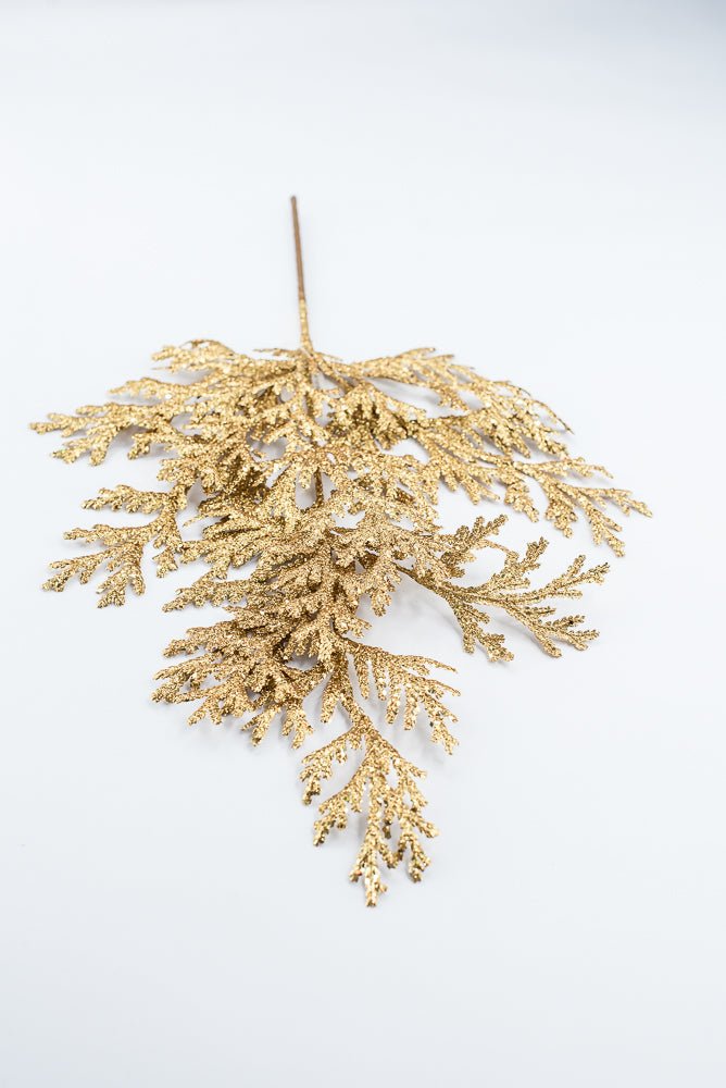 Artificial Gold Glitter Flat Cedar Spray - 21" - Greenery MarketArtificial Flowers224726