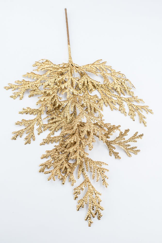 Artificial Gold Glitter Flat Cedar Spray - 21" - Greenery MarketArtificial Flowers224726