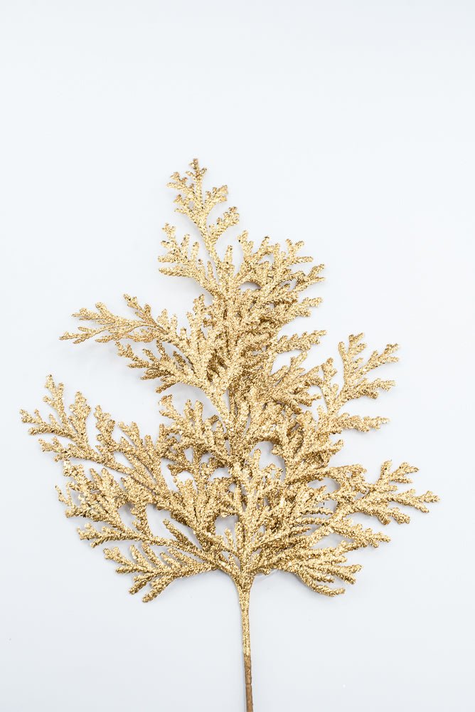 Artificial Gold Glitter Flat Cedar Spray - 21" - Greenery MarketArtificial Flowers224726