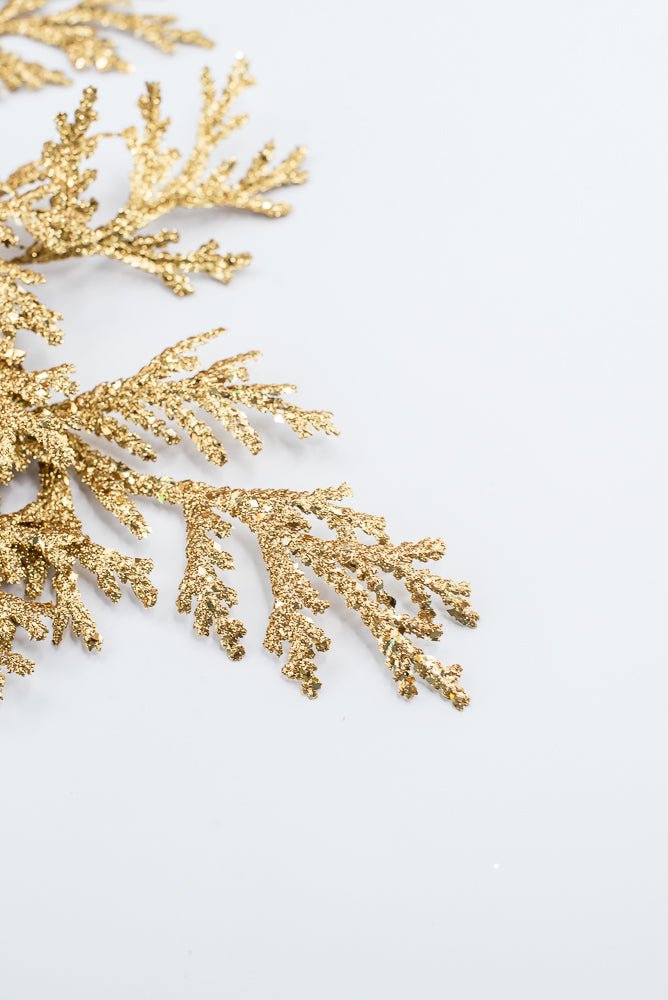 Artificial Gold Glitter Flat Cedar Spray - 21" - Greenery MarketArtificial Flowers224726
