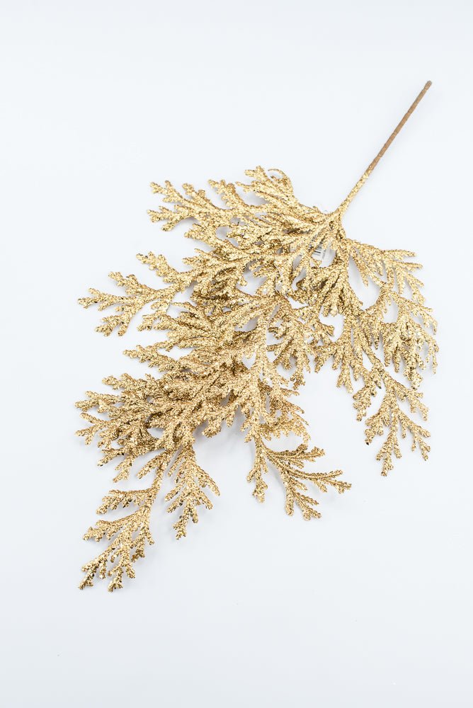 Artificial Gold Glitter Flat Cedar Spray - 21" - Greenery MarketArtificial Flowers224726