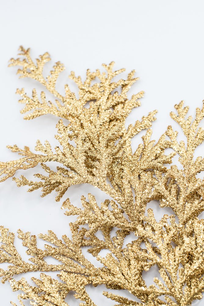 Artificial Gold Glitter Flat Cedar Spray - 21" - Greenery MarketArtificial Flowers224726