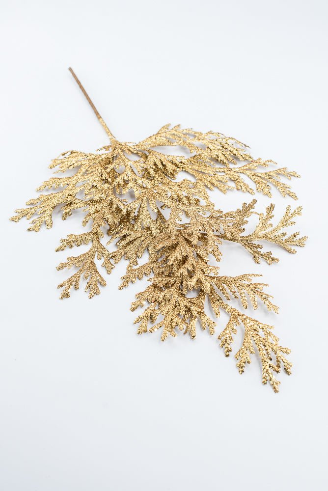Artificial Gold Glitter Flat Cedar Spray - 21" - Greenery MarketArtificial Flowers224726