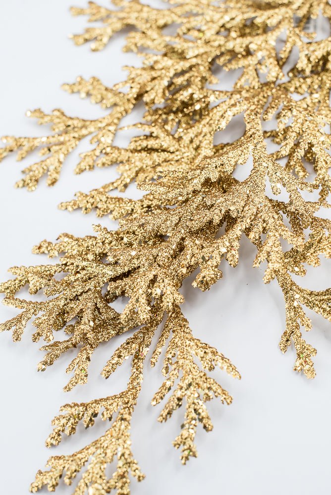 Artificial Gold Glitter Flat Cedar Spray - 21" - Greenery MarketArtificial Flowers224726